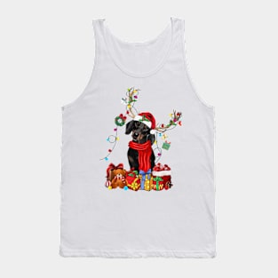 Black Dachshund Reindeer Santa Christmas Color Lights Tank Top